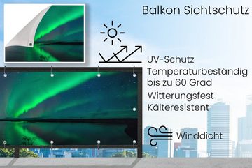 MuchoWow Balkonsichtschutz Nordlicht - Island - Sternenhimmel - Grün - Wasser (1-St) Balkonbanner, Sichtschutz für den Balkon, Robustes und wetterfest
