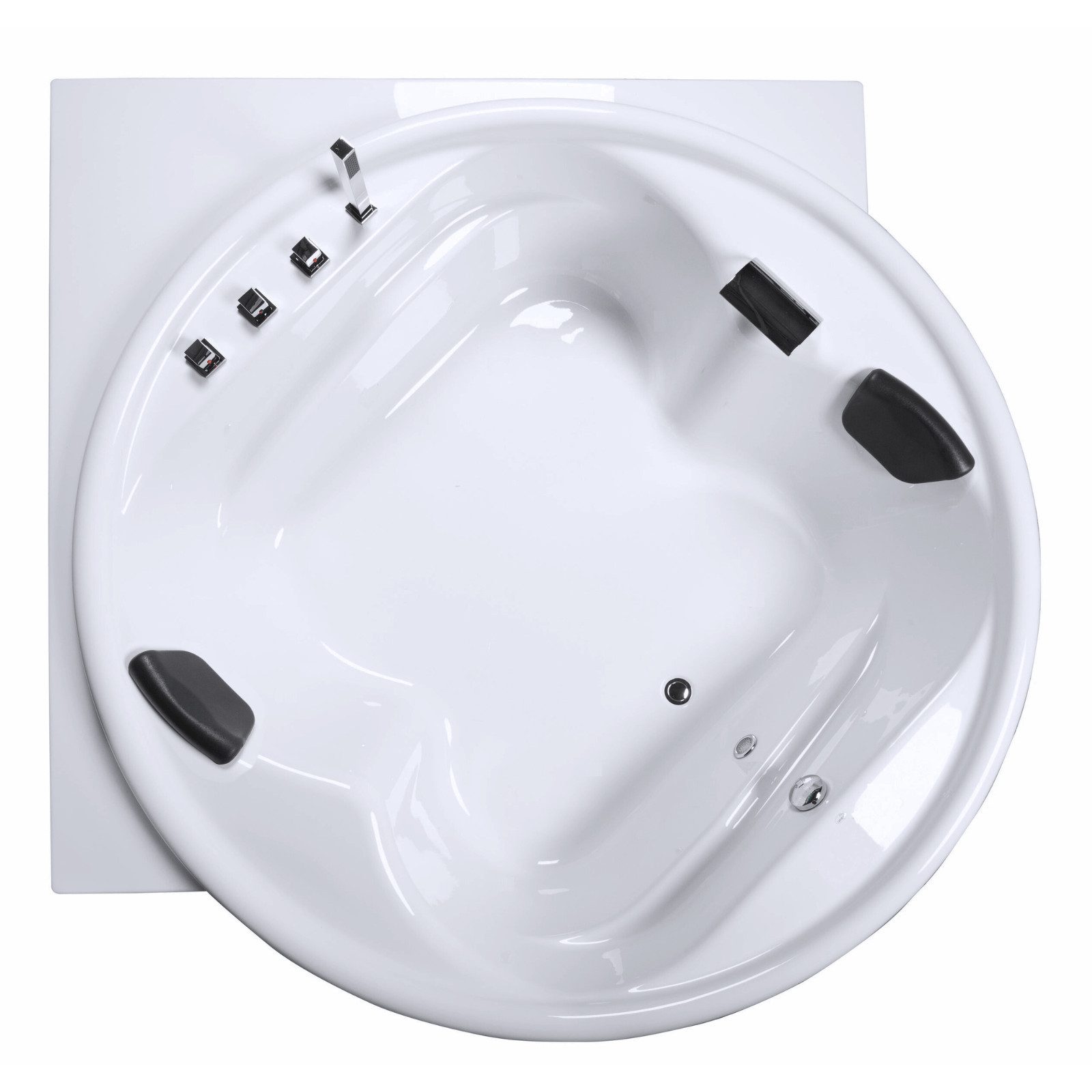 Caribia Großraumwanne Vidal-XXL 186x186 Eckig Wasserfall Armaturset, 2x Kopfkissen GRATIS