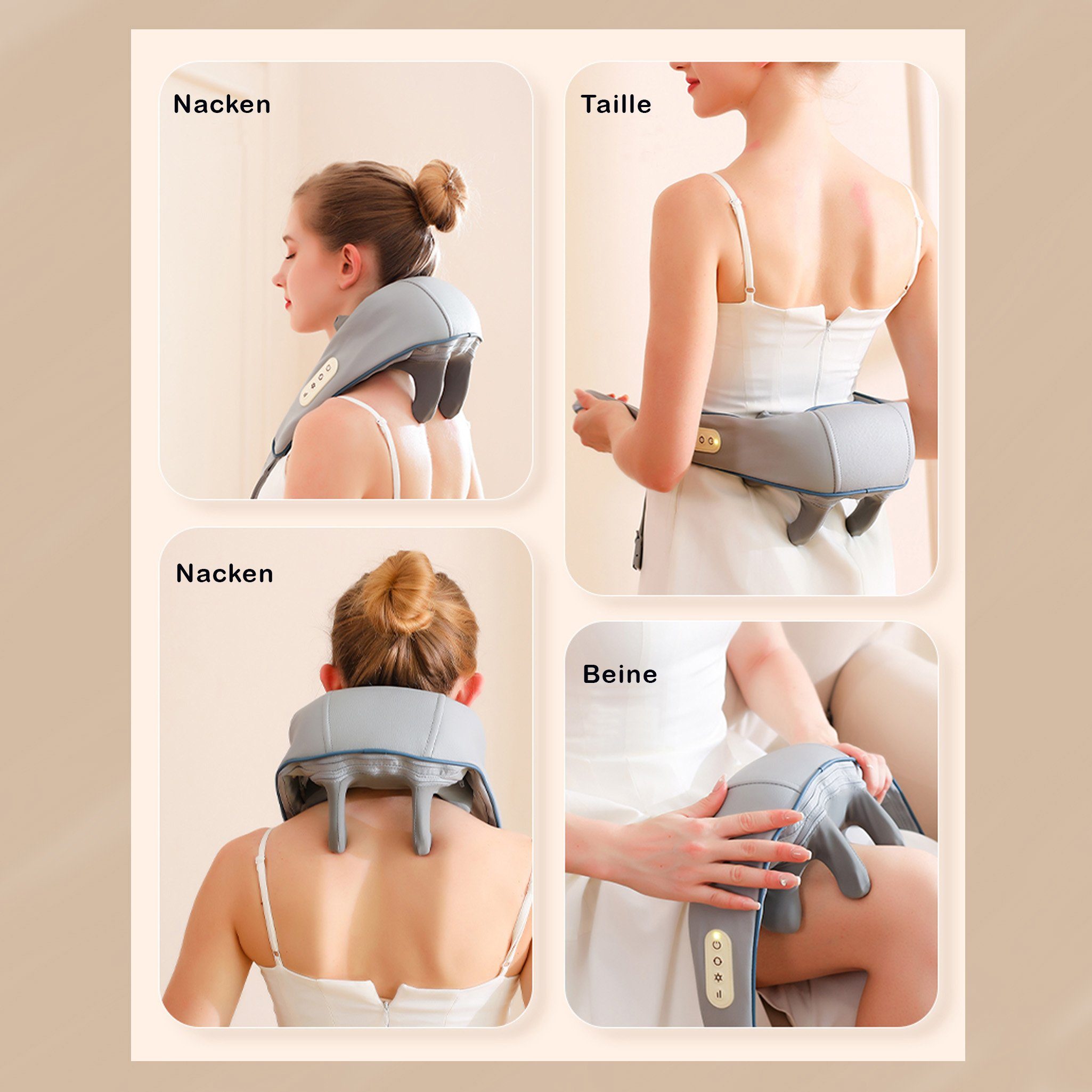 Axion Nacken-Massagegerät kabellos mit Wärmefunktion, Nackenmassage, Rückenmassage, Massagegerät, wie echte massierende Hände