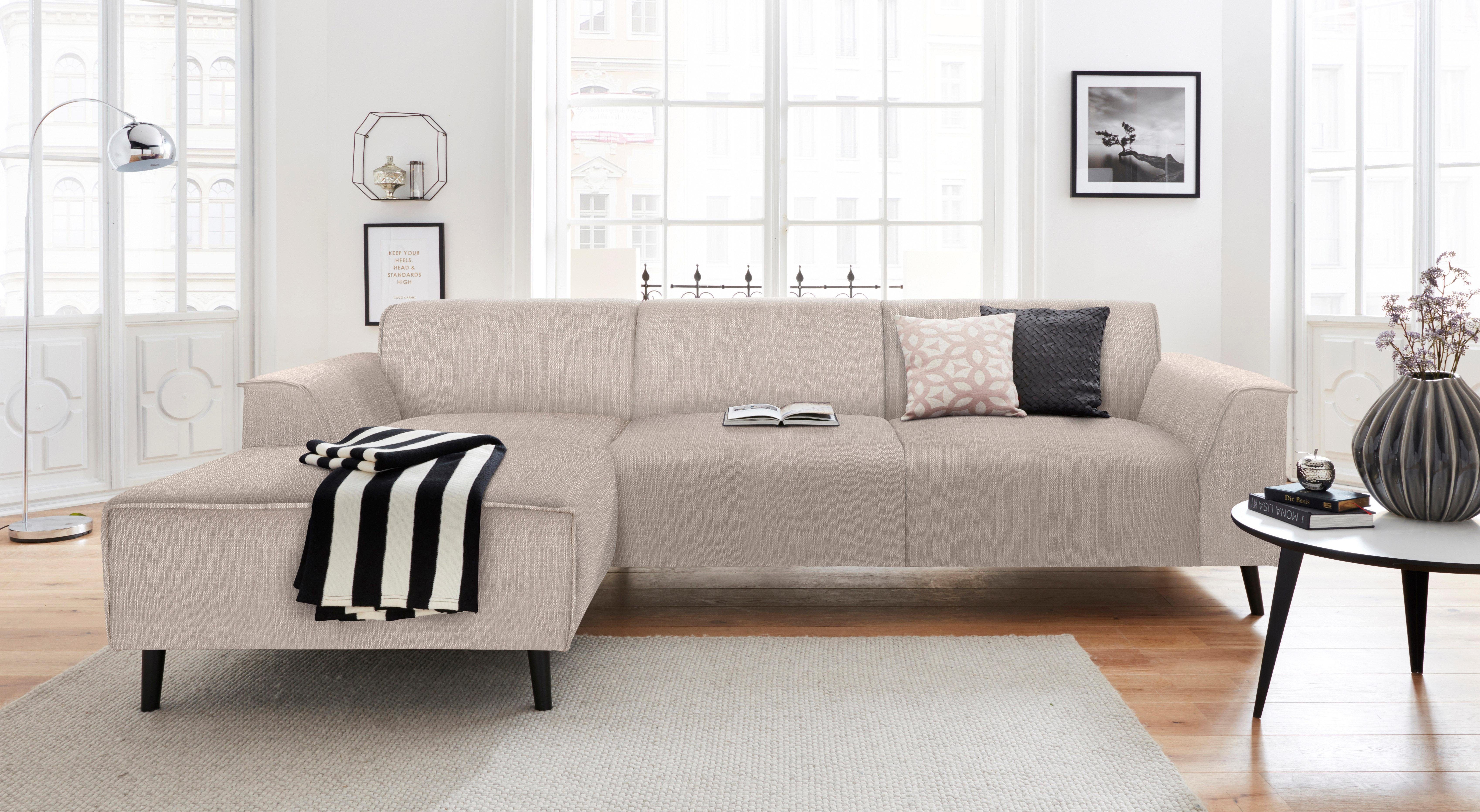 DOMO collection Ecksofa Amora, inkl. Federkern, hoher Sitzkomfort, Breite 268 L-Form, Komfortsitzhöhe 47 cm, Fußhöhe passend für gängige Saugroboter!