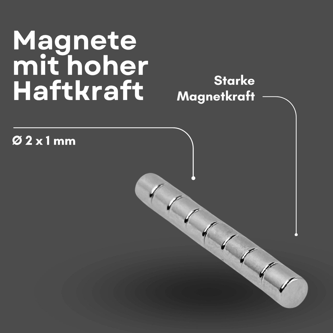 MaajeeKuto Magnet Neodym Magnet Ø2x1 mm N42 Scheibenmagnet 100g Mini Stark (50-St), Werkstoff: NdFeB, Farbe: Silberfarben