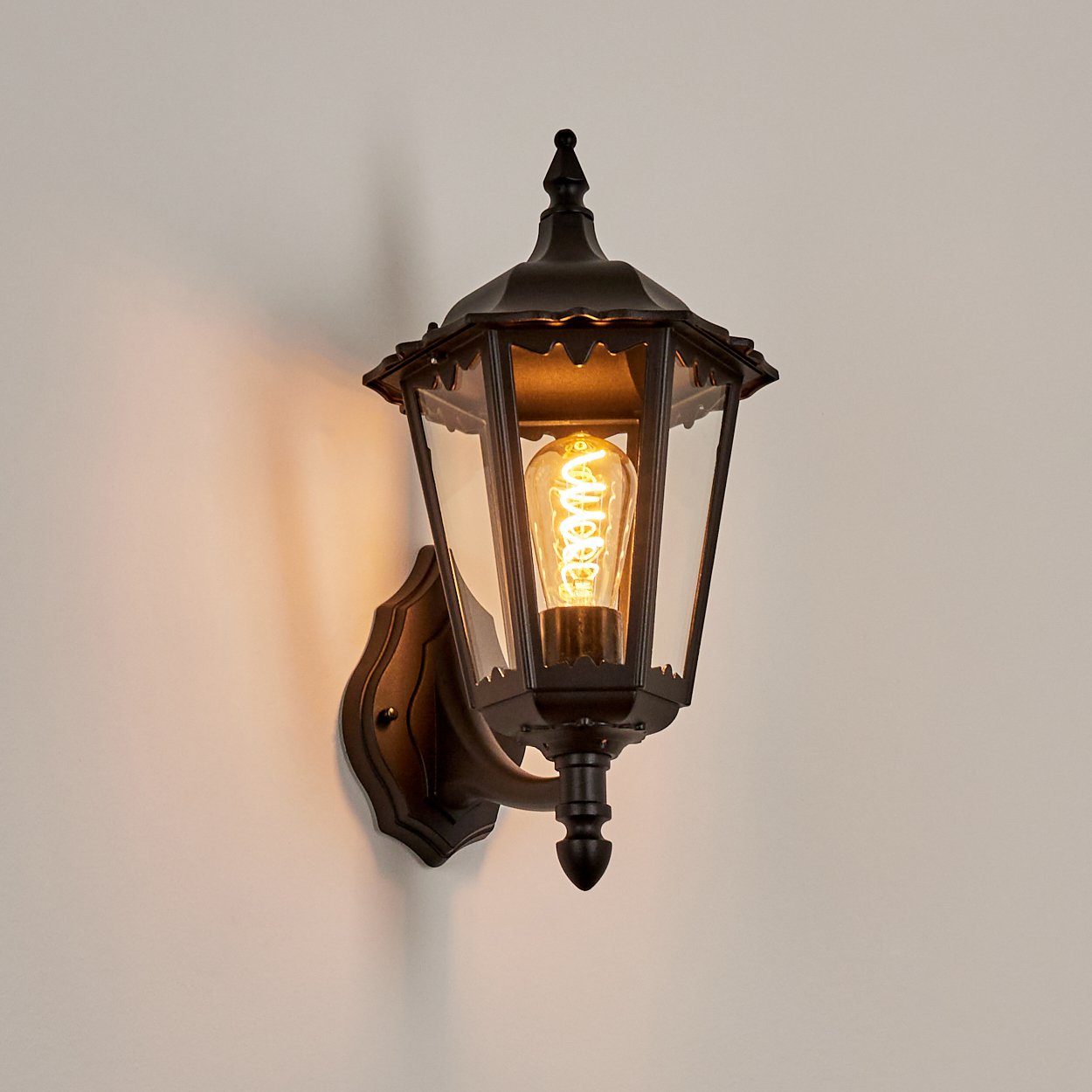»Lupetto« hofstein max. Vintage Schwarz/Klar, Wandlampe IP43 Außenleuchte Leuchtmittel, Watt, ohne 100 Aluminium/Glas aus E27 Außen-Wandleuchte in