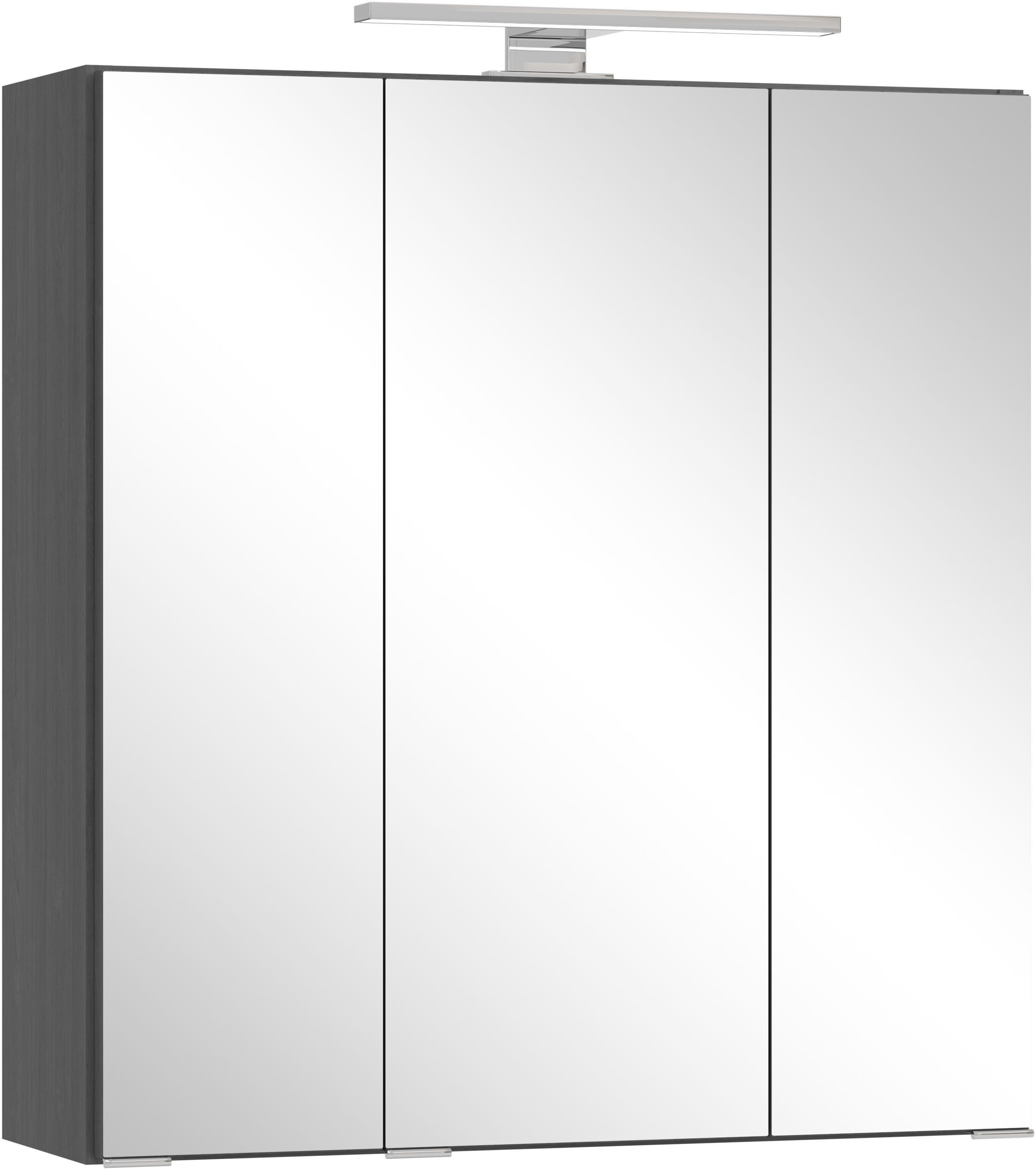 OTTO home Spiegelschrank BOZEN, 3D-Spiegelschrank 60 cm (Badezimmerschrank, Badschrank, Stauraum, Badmöbel, Schrank) Inklusive LED-Aufbauleuchte, Steckdose und Schalter
