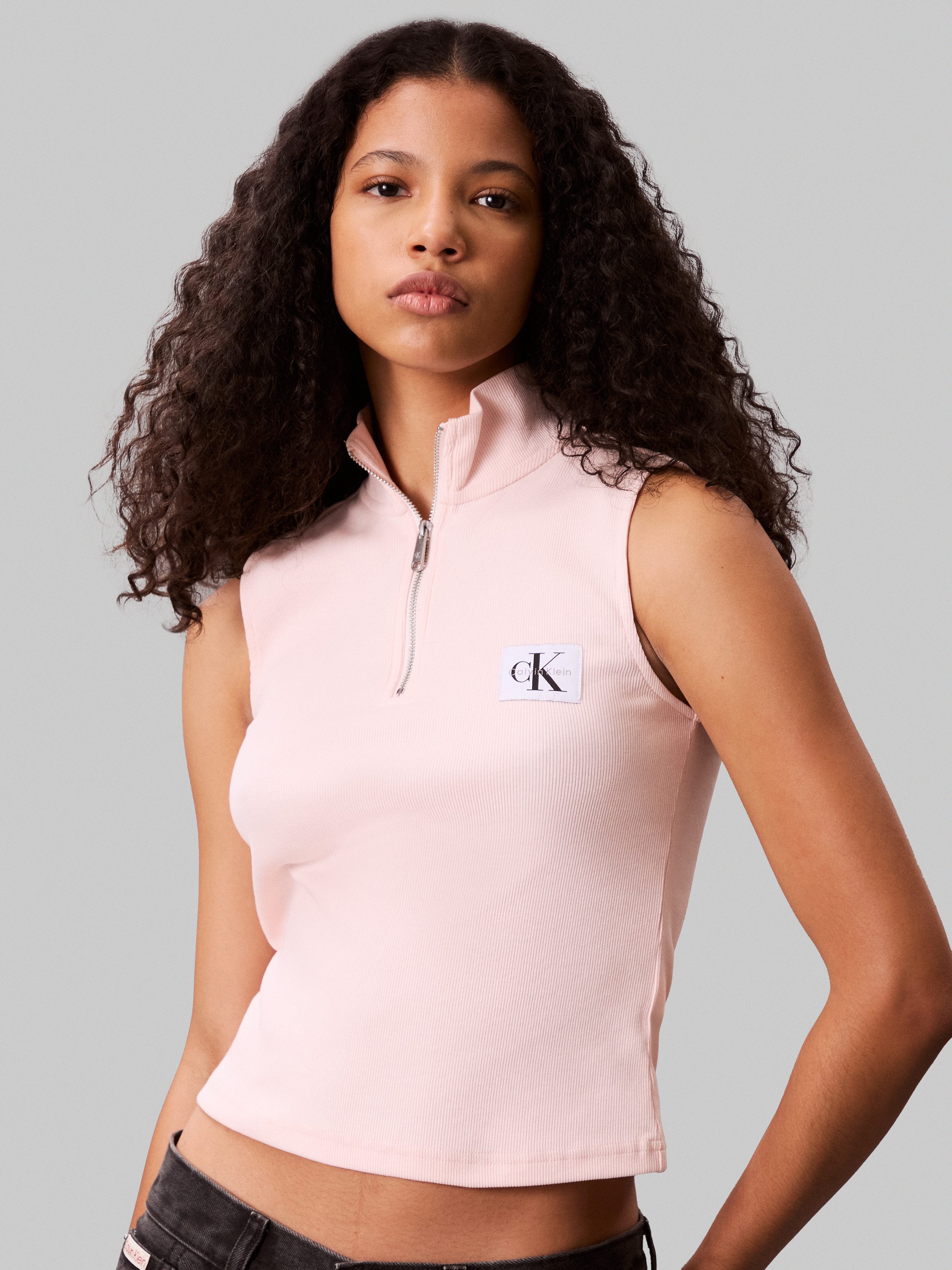 Calvin Klein Jeans Tanktop A- WOVEN LABEL SL QZ TOP Mit Rundhalsausschnitt günstig online kaufen