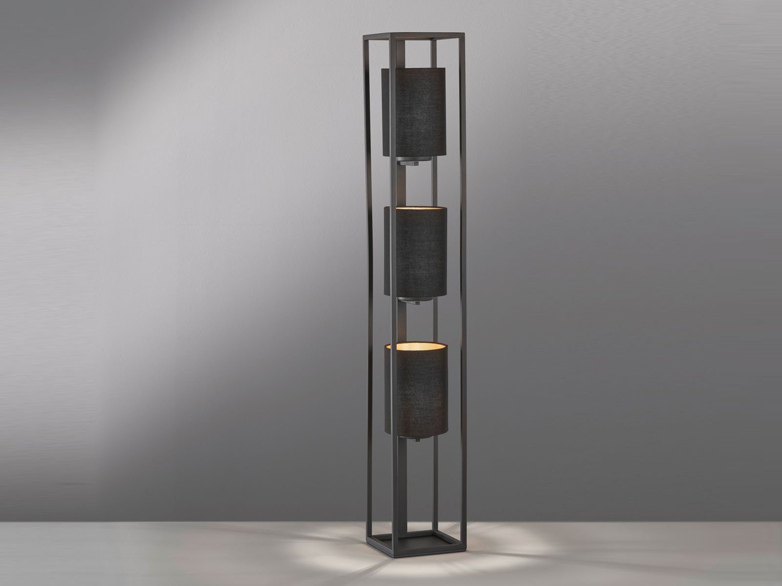 FISCHER & HONSEL LED Stehlampe, Leuchtmittel dimmbar, LED wechselbar, Warmweiß, kleine Designer Bodenleuchte 130cm Lampenschirm innen Gold LED dimmbar
