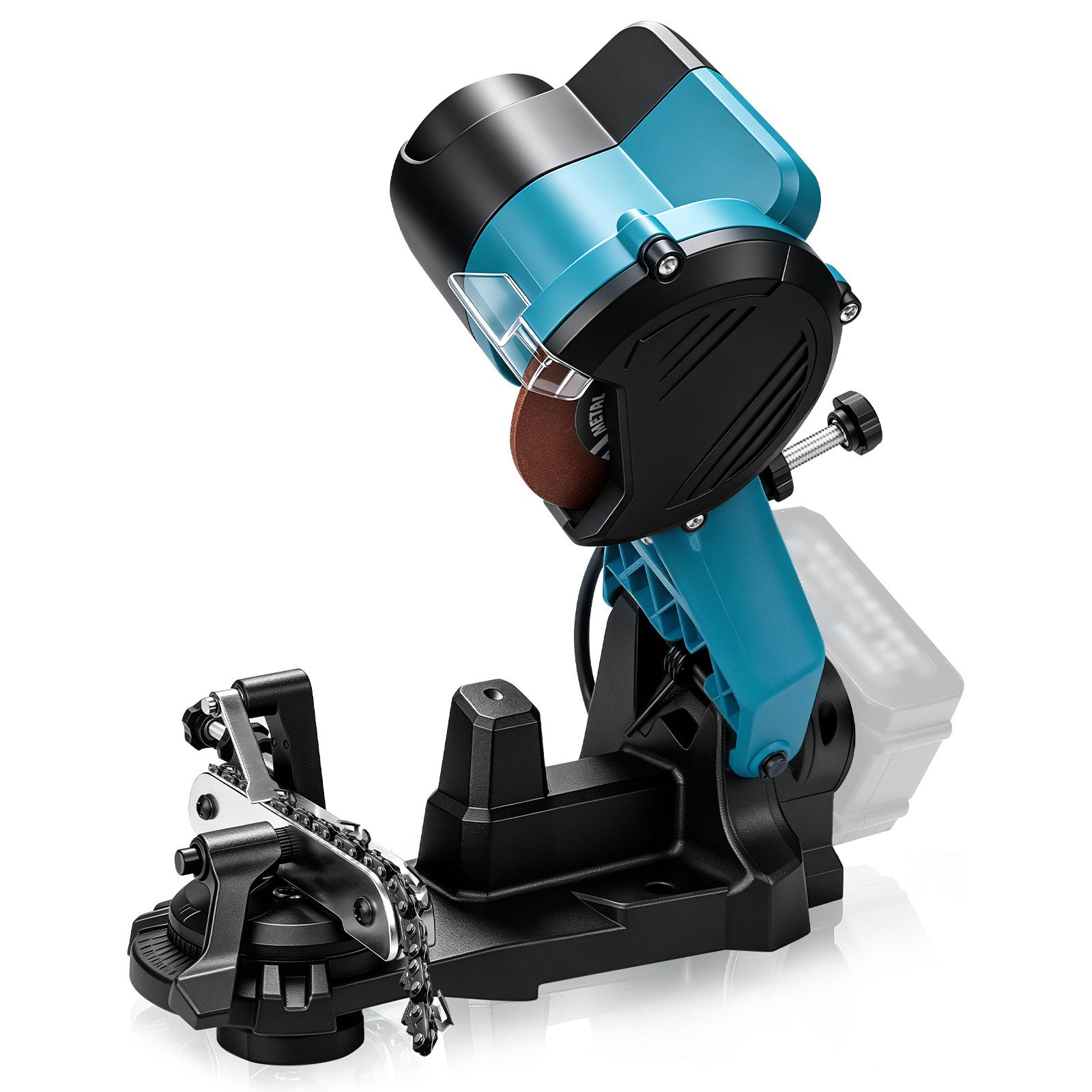 XIIW Sägekettenschärfgerät Akku-Kettenschärfer 220W 6500U/min LED Schärfstation für Makita 18V, (Tiefenanschlag, Winkelskala, Kettenspannvorrichtung, Schleifscheibe), für Ketten mit Teilungen 1/4”, 0,325”, 3/8”, 0,404”