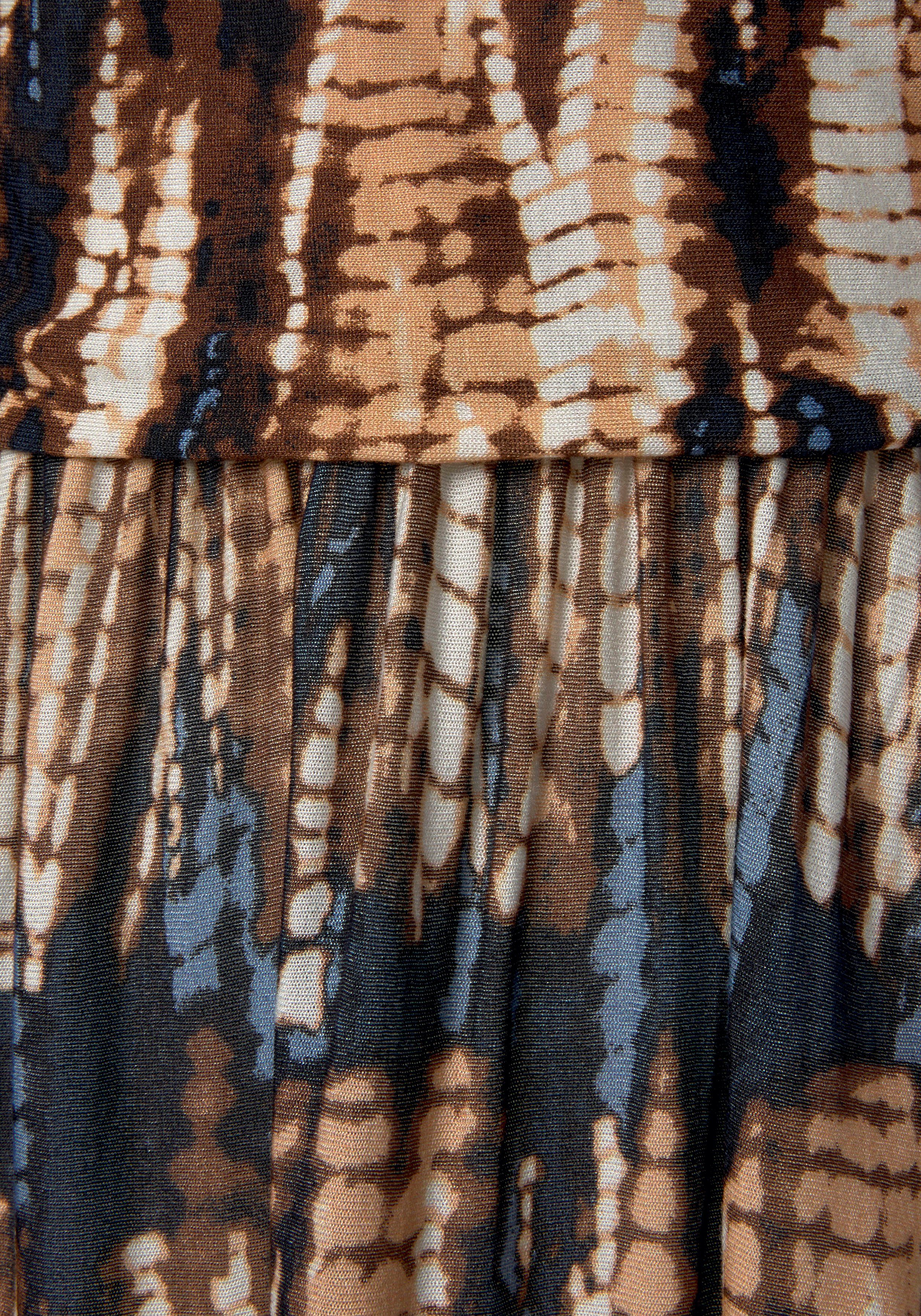 Buffalo Maxikleid mit Trägern zum Knoten im Alloverprint Sommerkleid, Strandkleid mit hohem Beinschlitz, Trägerkleid, casual
