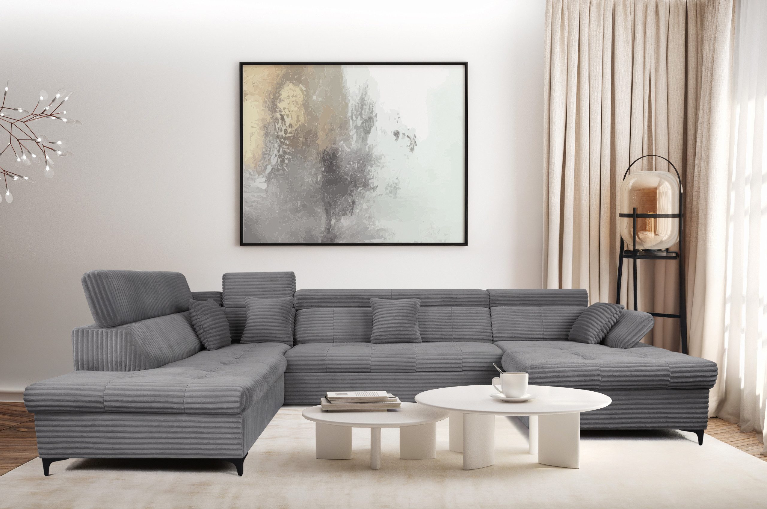 GO. MÖBEL Wohnlandschaft U-Form Satira 2 – Sofa mit Schlaffunktion & verstellbaren Kopfstützen, Große Wohnlandschaft Satira – Eckvariante mit Relaxfunktion