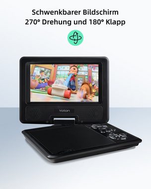 Yoton Portabler DVD-Player (7.5 inch, Haltepunkt-Speicherfunktion, Drehbarer Bildschirm, 4-6 Stunden Standby)