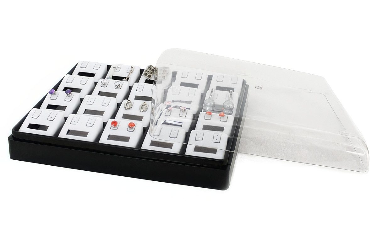Yudu Aufbewahrungsbox Acryl Schmuckbox Vitrine mit 20 Träger für Ohrstecker mit Deckel