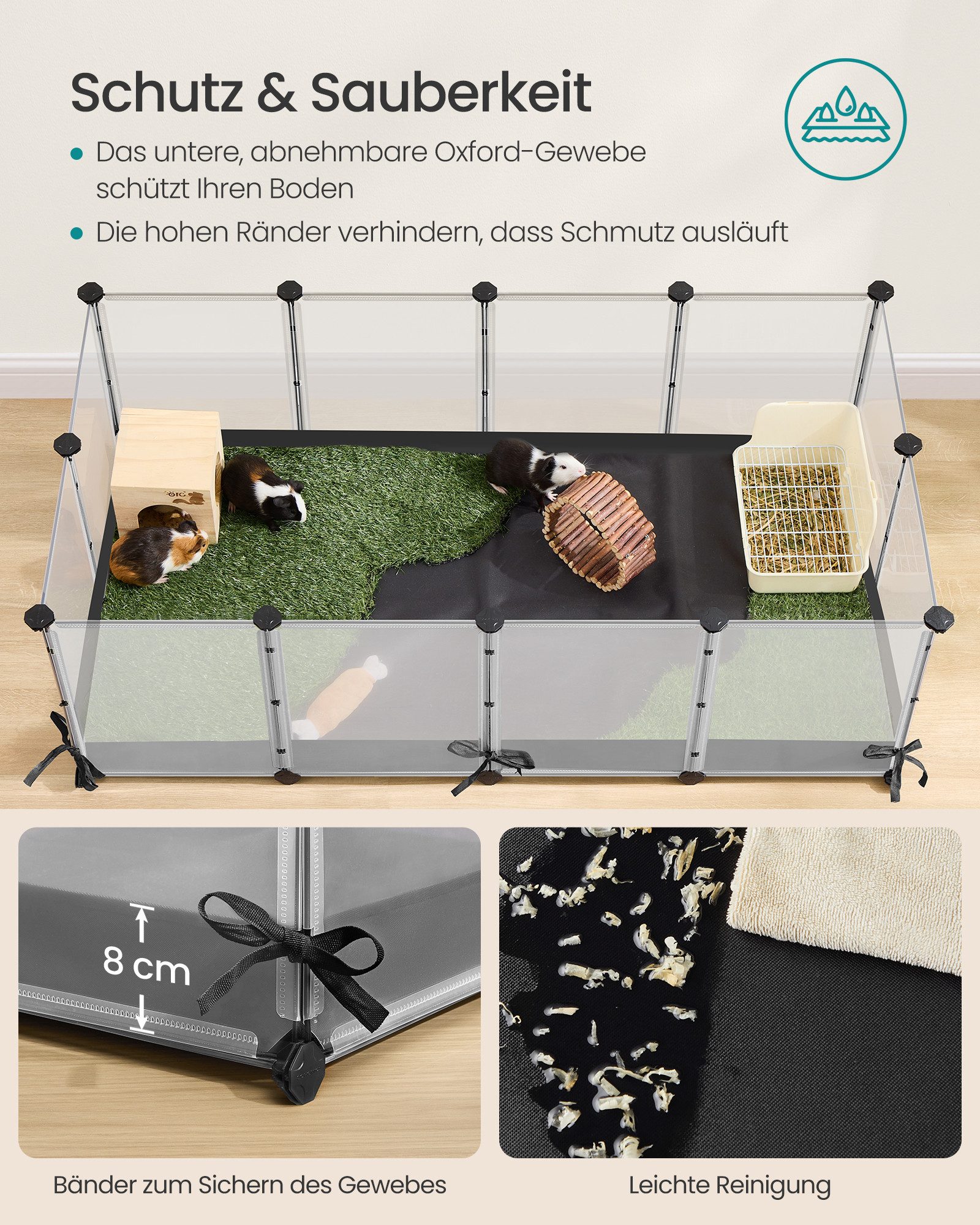 SONGMICS Kleintierkäfig, Kleintiergehege,atmungsaktiv,wasserresistentes Gewebe 144 x 74 x 47cm