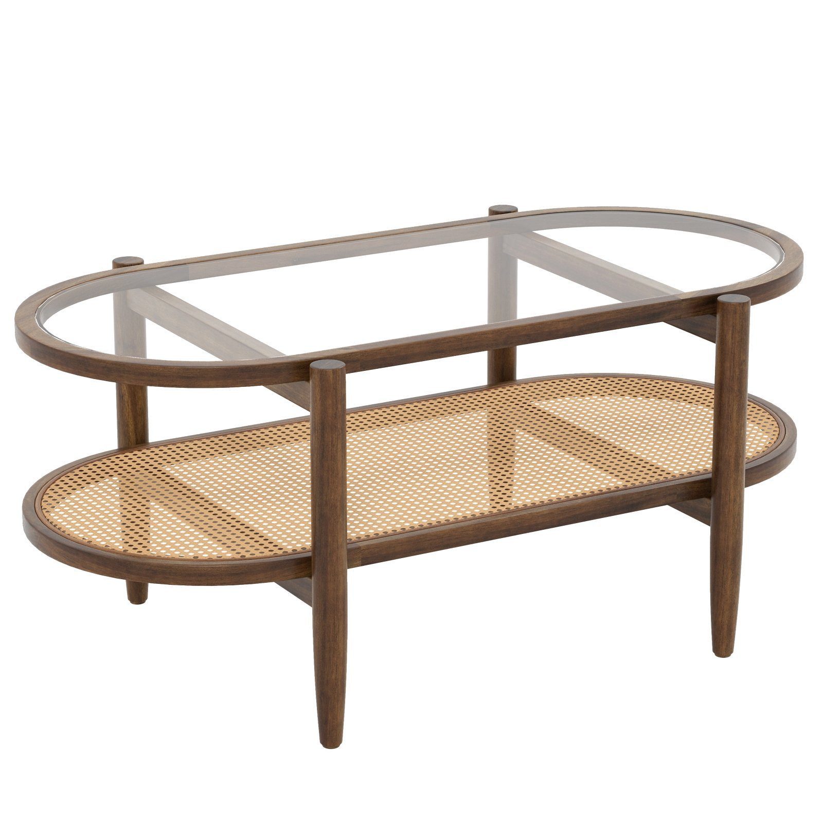 COSTWAY Couchtisch, Glas, Rattan, Holz Sofatisch mit Stauraum, 102x56x47cm günstig online kaufen