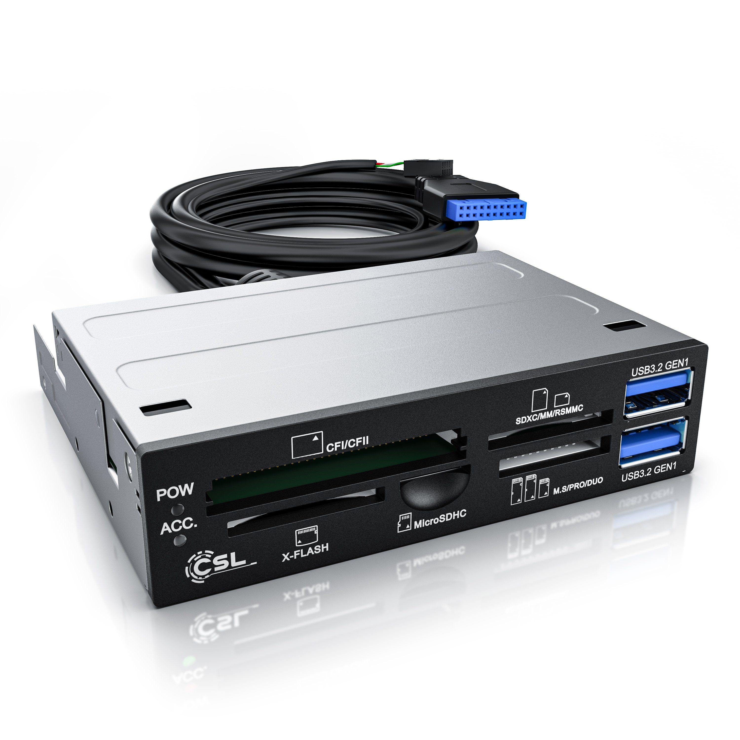 CSL Speicherkartenleser 3,5" interner Cardreader, Kartenleser 2 x USB 3.2 Gen1 Schnittstellen, USB 2.0, USB 3.0, SD/SDXC/microSD/microSDHC/M2/CF/MMC/MS/XD