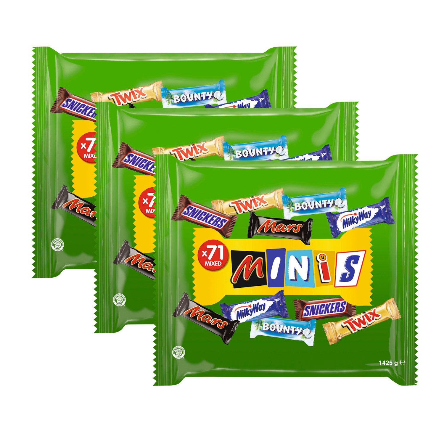 Mars GmbH Süßigkeit MIXED Minis 3x1425g, Twix, Snickers, Mars, Bounty, Milky Way