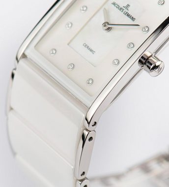 Jacques Lemans Keramikuhr Dublin, 1-1940G, Quarzuhr, Armbanduhr, Damen, Perlmutt-Zifferblatt, Swarovski-Kristalle