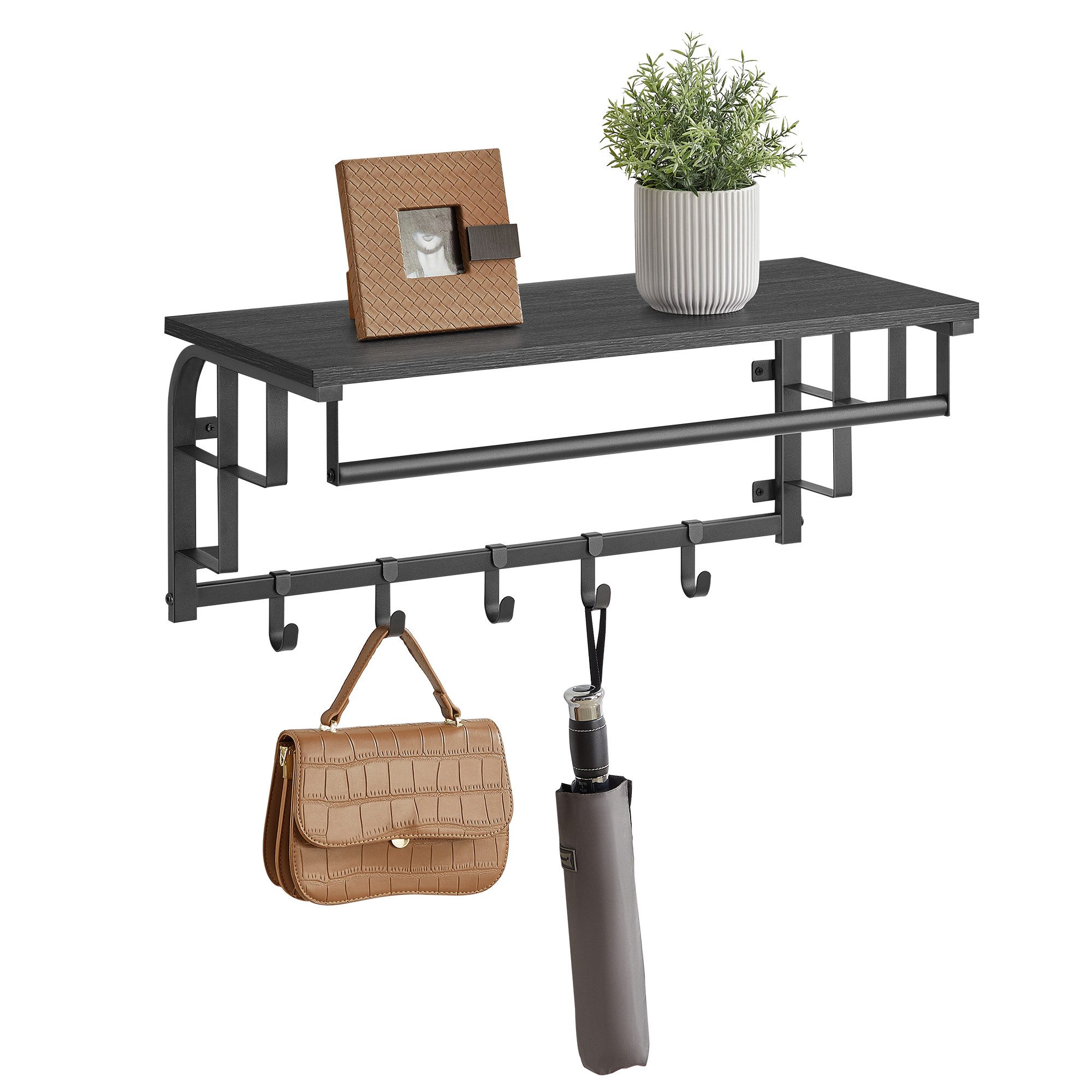 VASAGLE Wandgarderobe, Wandregal mit Haken, Länge 66 - 80 cm günstig online kaufen