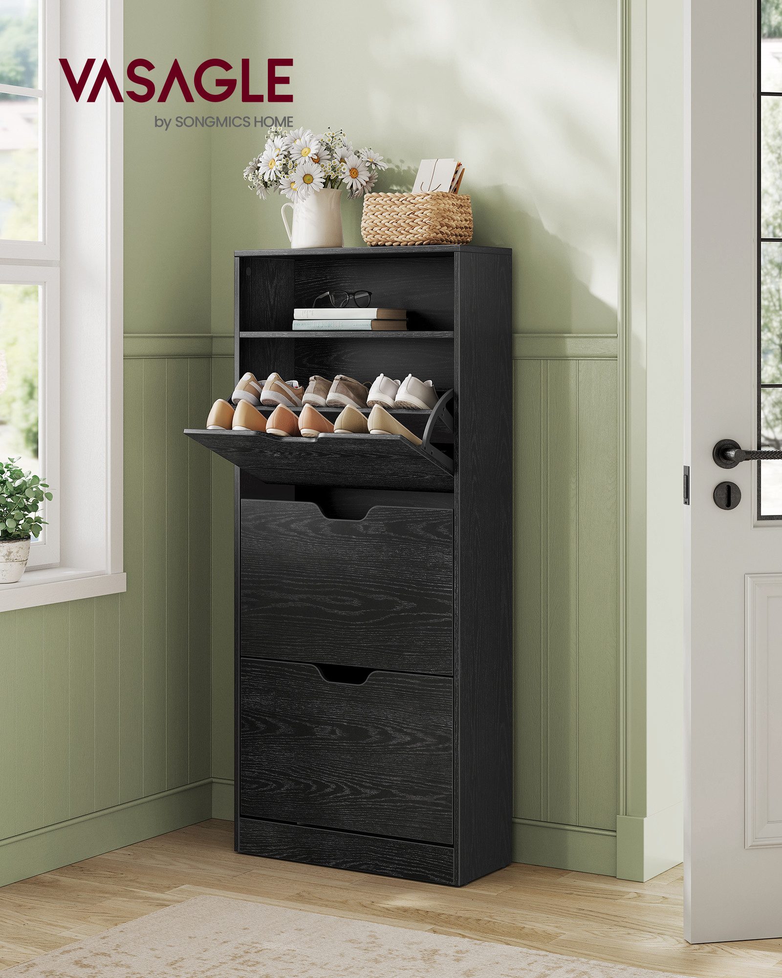 VASAGLE Schuhschrank Schuhregal Mit 2 oder 3 Klappen und zusätzlichen Fächern, Höhe 102/139 cm