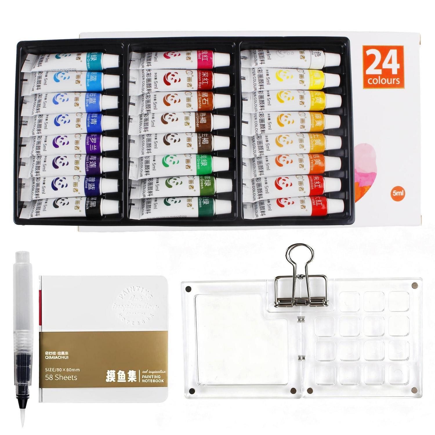 LuxusKollektion Malpalette Aquarellkasten Walnussholz 15 Fächer 24 Farben Travel