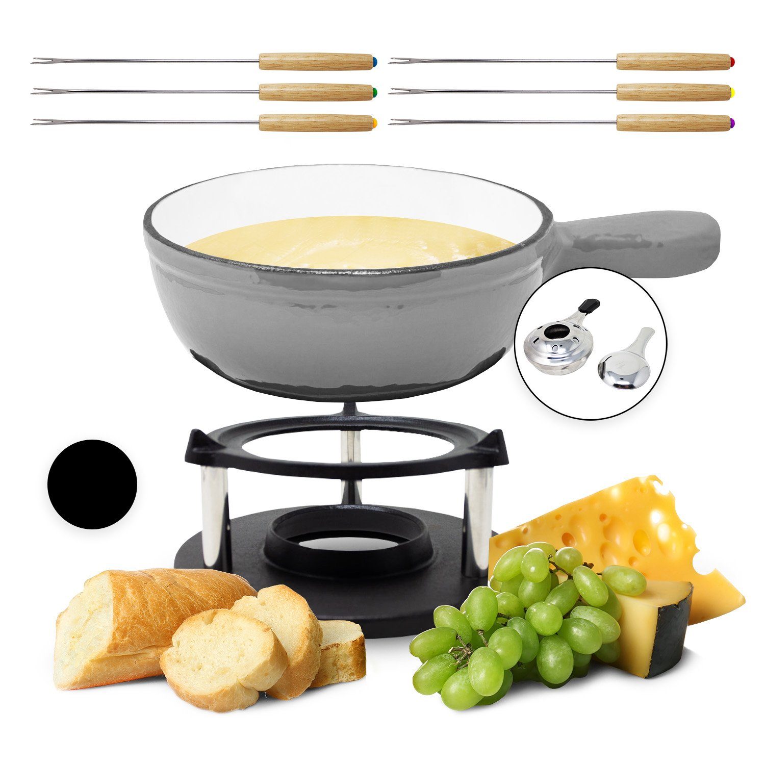 Klarstein Fondue, FondueSet Topf Stövchen Brenner 6 Gabeln 1,5 L