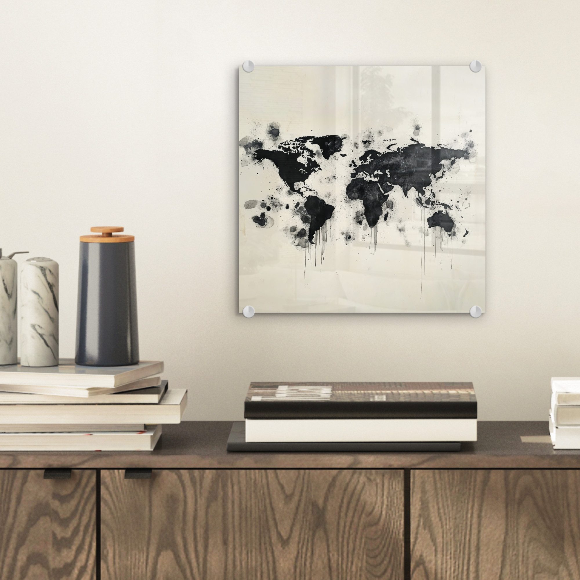 MuchoWow Acrylglasbild Weltkarte - Schwarz - günstig online kaufen
