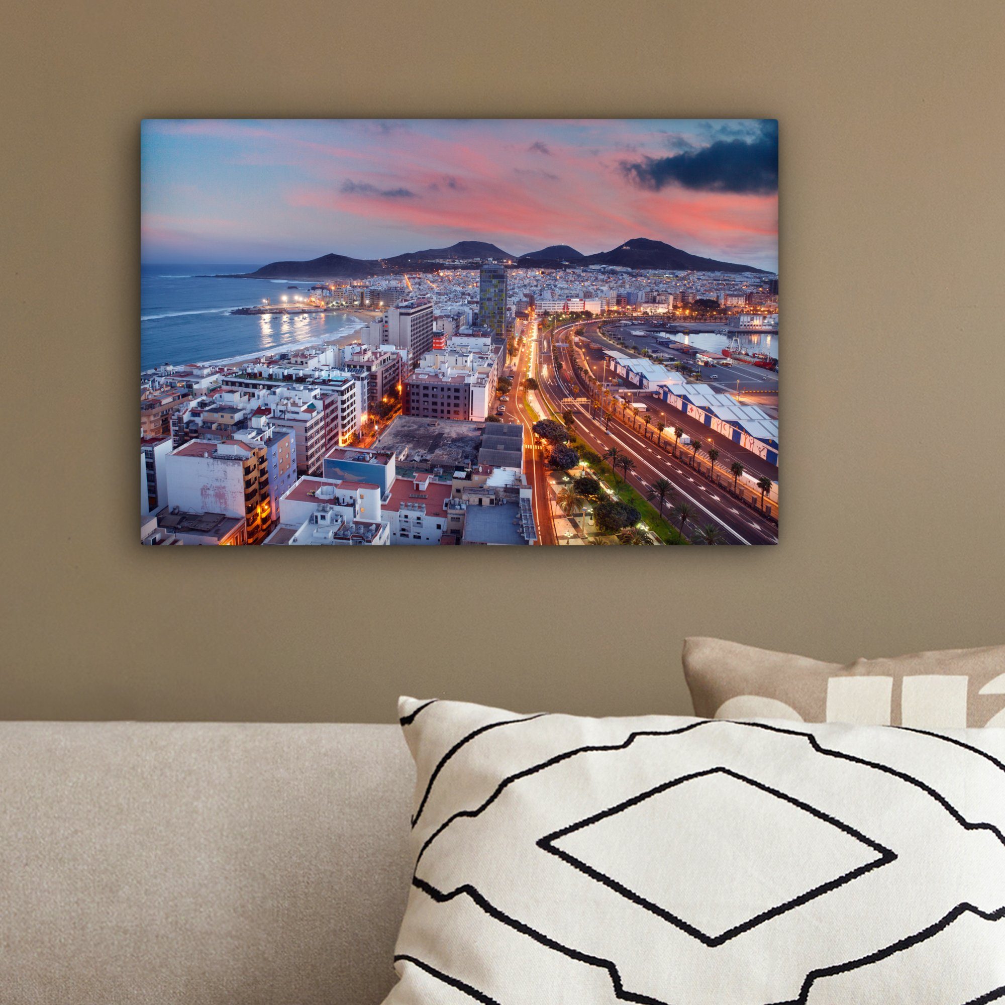 Wanddeko, Aufhängefertig, Abend, Die Las Wandbild Palmas OneMillionCanvasses® Gran Stadt cm am Canaria St), auf 30x20 Leinwandbilder, (1 Leinwandbild
