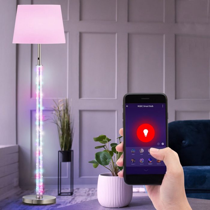 etc-shop LED Stehlampe Smart Decken Fluter Alexa Google Deko-Lichterkette Textil Steh Leuchte