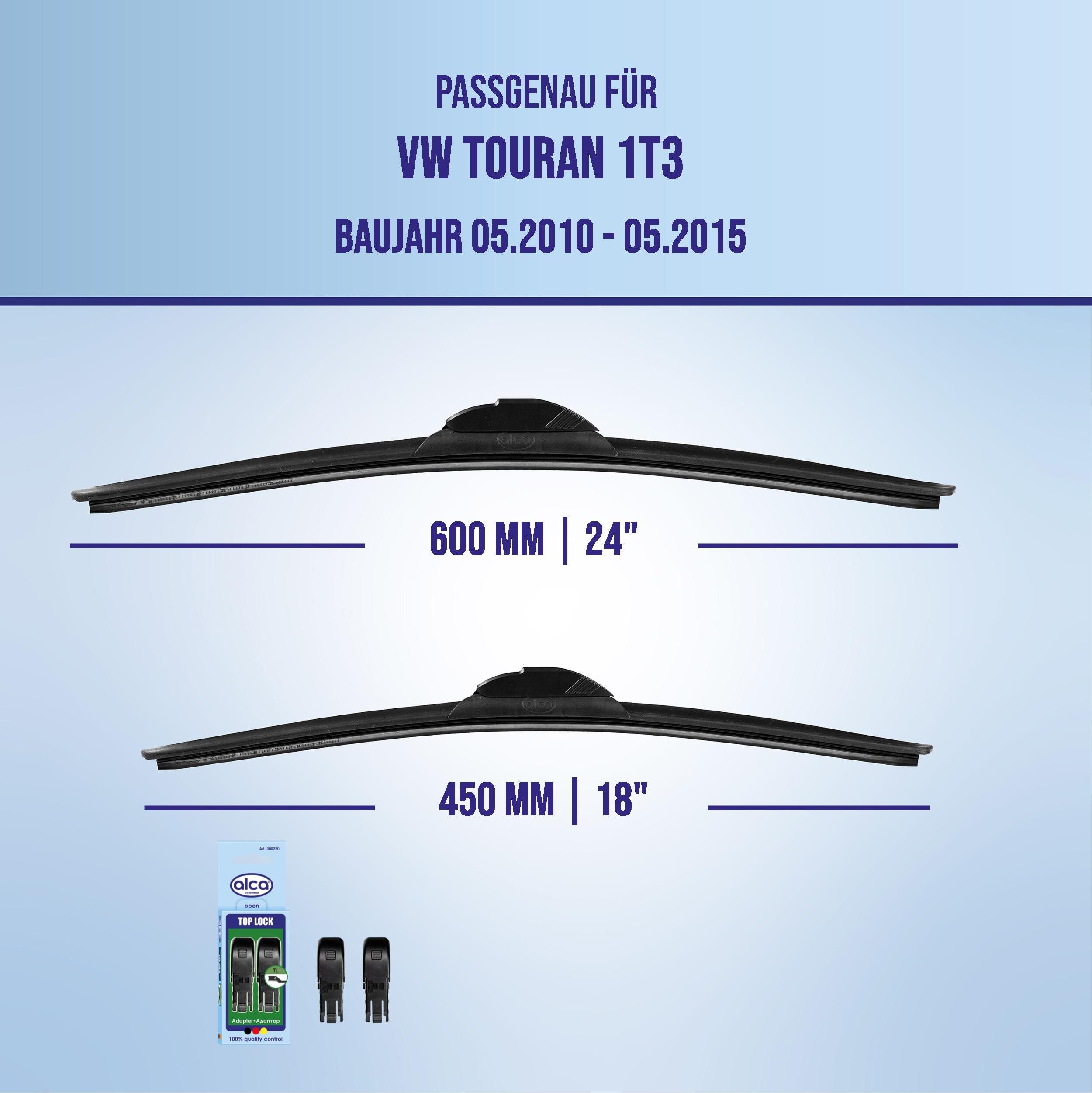 alca Scheibenwischblätter passend für VW TOURAN, 05.2010 - 05.2015, Frontscheibe, (Packung, 2-St., Scheibenwischer), mit Nano Graphit Beschichtung