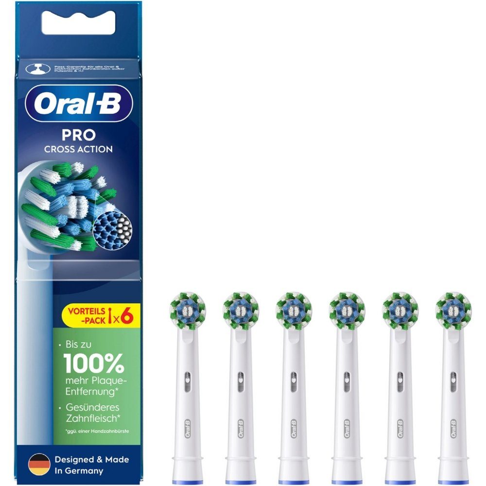 Oral-B Aufsteckbürsten weiß, 6er CrossAction - Pro Plaque Aufsteckbürsten zu - bis 100% Entfernt