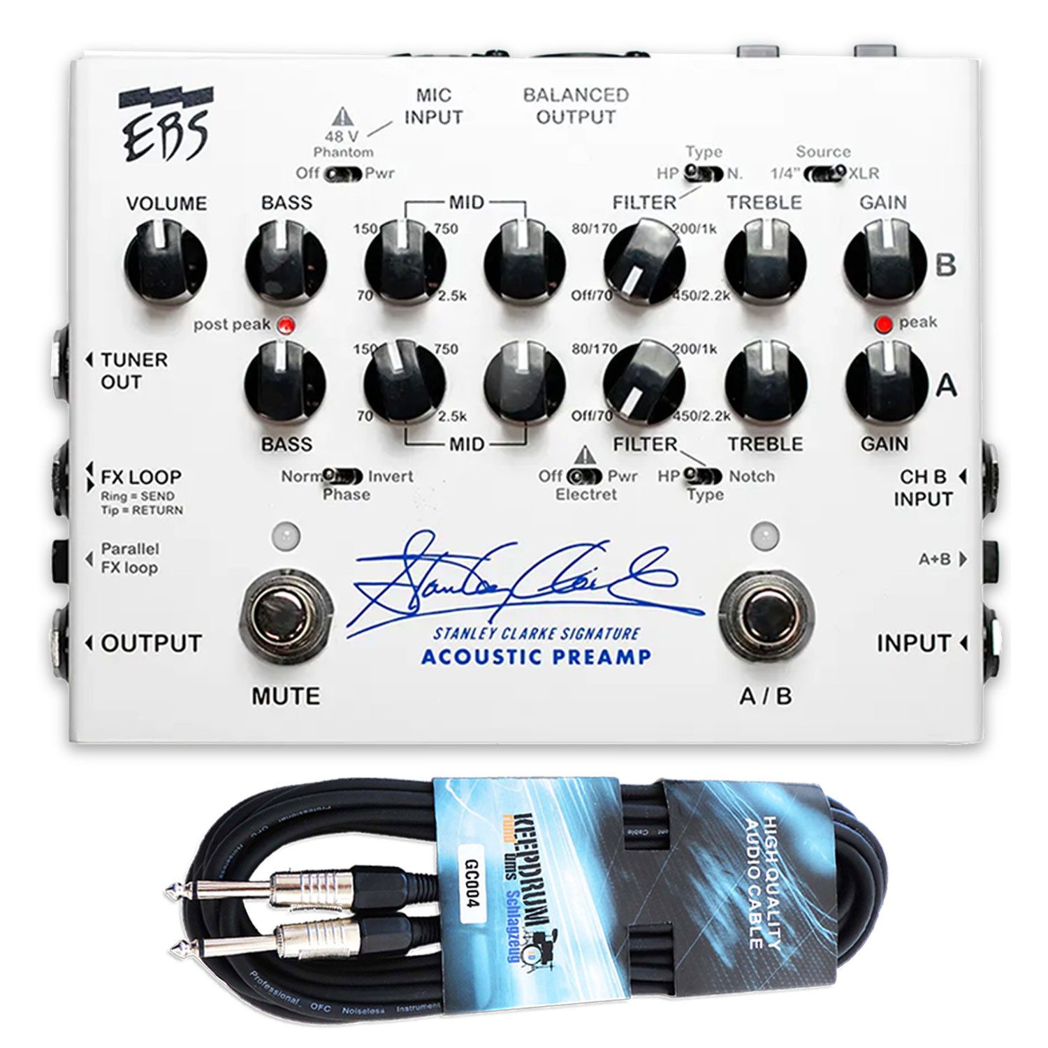 EBS EBS SCSP Stanley Clarke Signature Akustik-Preamp mit Kabel Verstärker (Anzahl Kanäle: 2, Vorteils-Set mit Klinkenkabel)