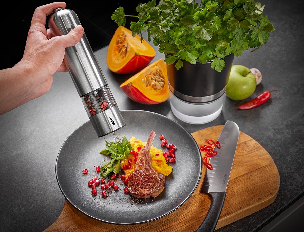 GEFU Salz-/Pfeffermühle Elektrische Pfeffermühle Salzmühle TRICO Keramikma