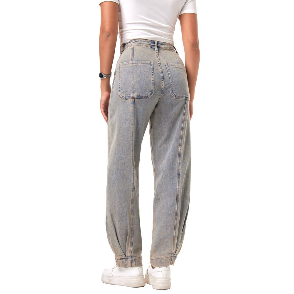 Ital-Design Slouchy Jeans Lässige Denim Jeans für Damen – Bequeme Trendmode (90727765) Used-Look Stretch High Waist Jeans in Blau