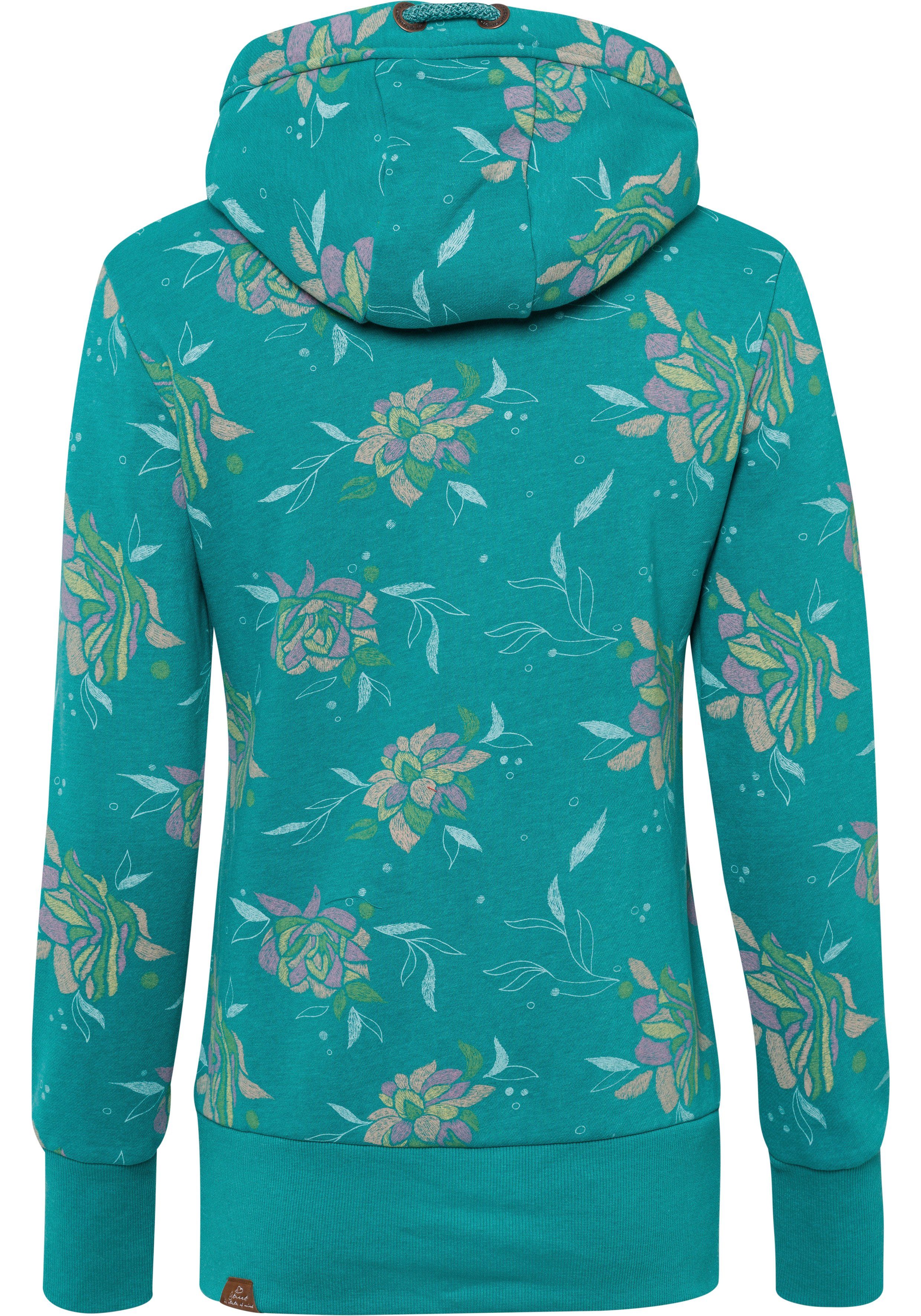 ZIP mit Kapuzensweatjacke Allover Ragwear NESKA Blumendruck OCEAN FLOWER DEEP