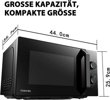 Toshiba Mikrowelle MW2-MM20PF(BK) Freistehend Mikrowelle, 20L, 800W, 5 Leistungsstufen, Mikrowelle, 20,00 l, mit Grill und Heissluft, Auftaufunktion