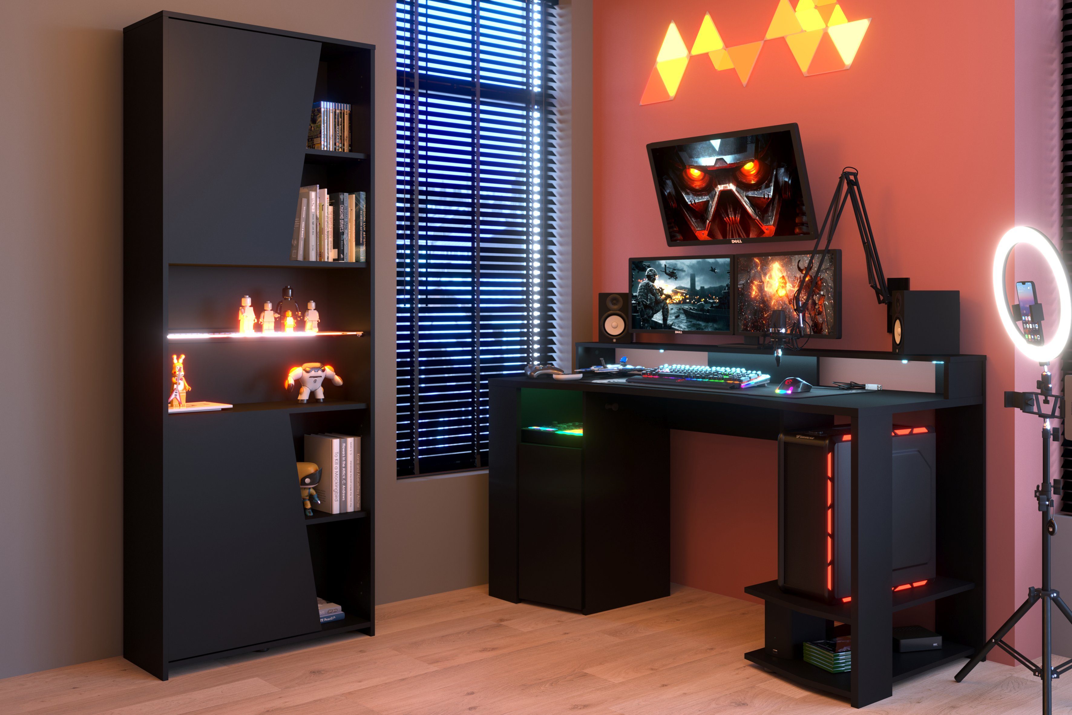 Parisot Gamingtisch Gaming (Komplett Set, 2-St., Komplett Set), LED Beleuchtung, Aufhängung für Kopfhörer