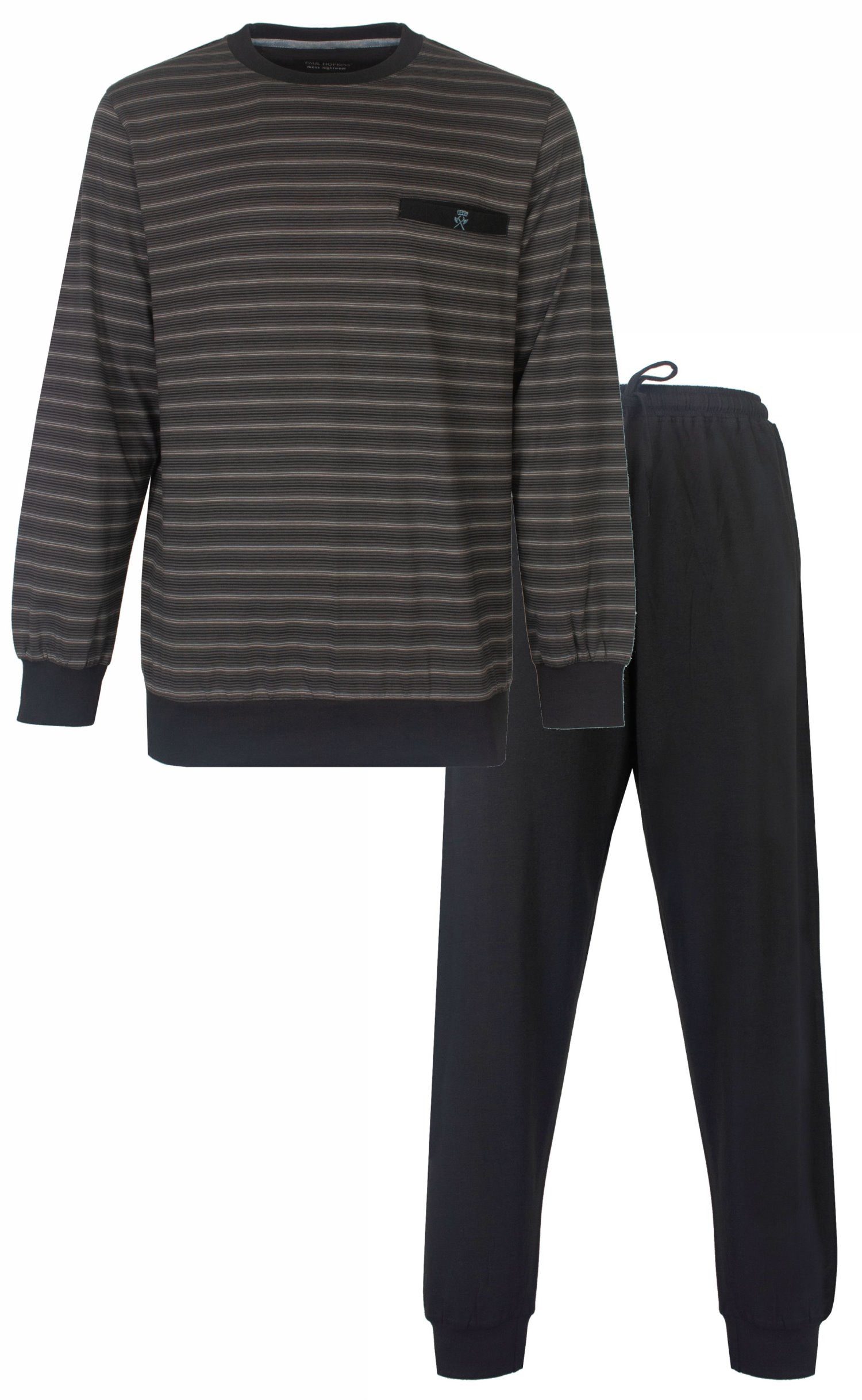 Paul Hopkins Schlafanzug Herren Pyjama lang mit Bündchen (2 tlg) Baumwolle