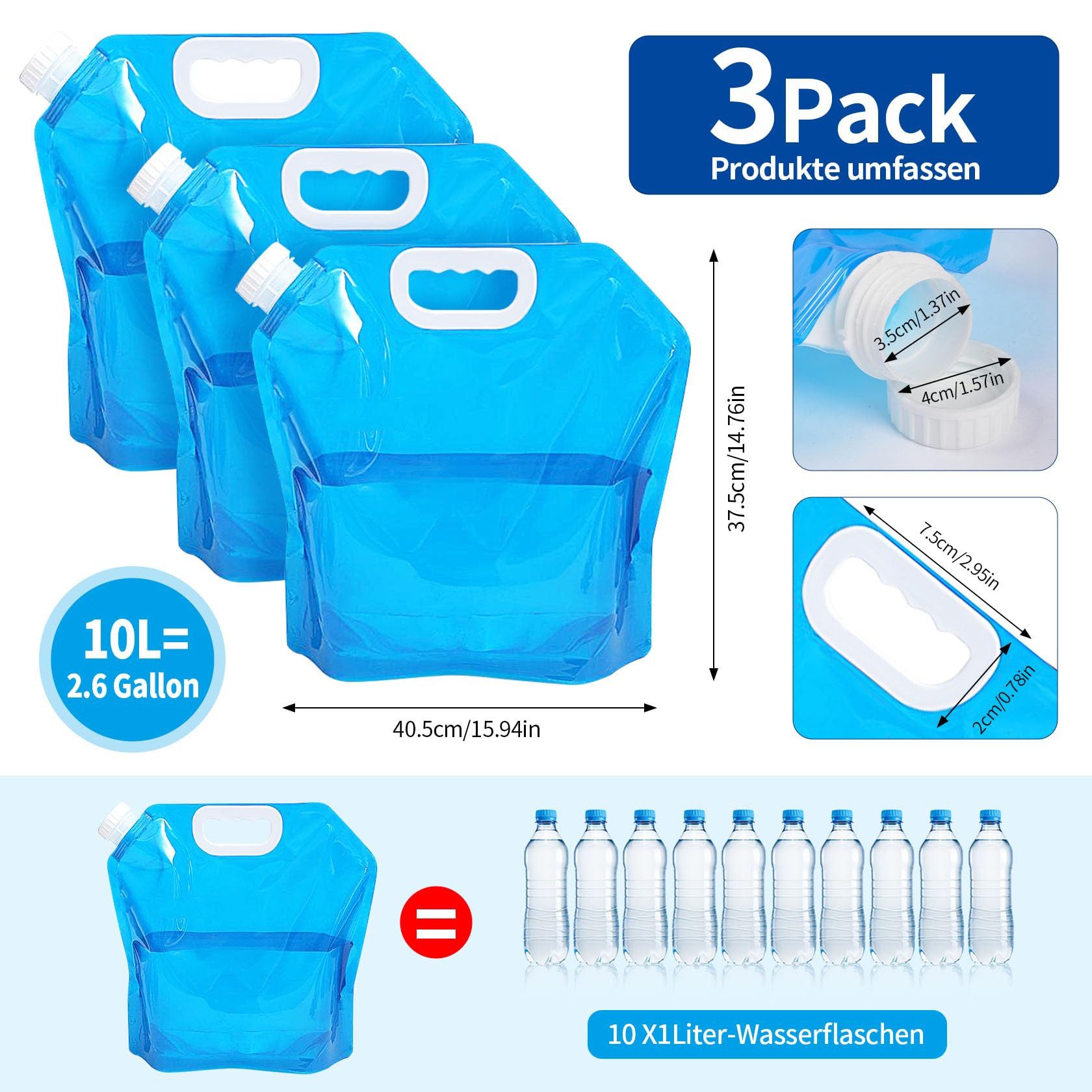 YI Kanister 3x 10L Wasserbeutel Kanister Faltkanister Trinkblase Camping Wasser