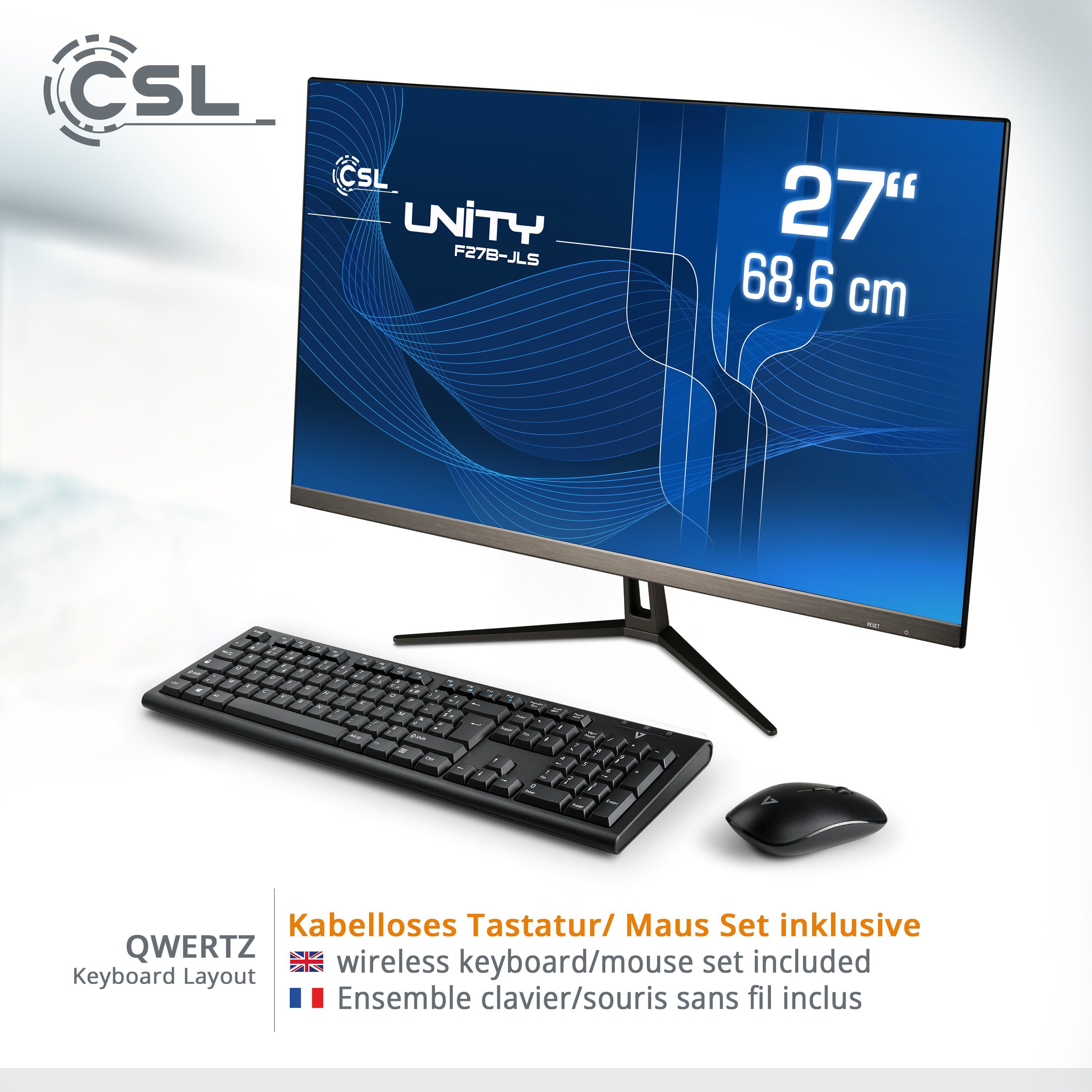 CSL Unity F27-JLS PC (27 512 Graphics, CPU-Kühler) 8 RAM, passiver Celeron N5100, Intel® UHD SSD, GB schwarz GB Zoll, Intel®