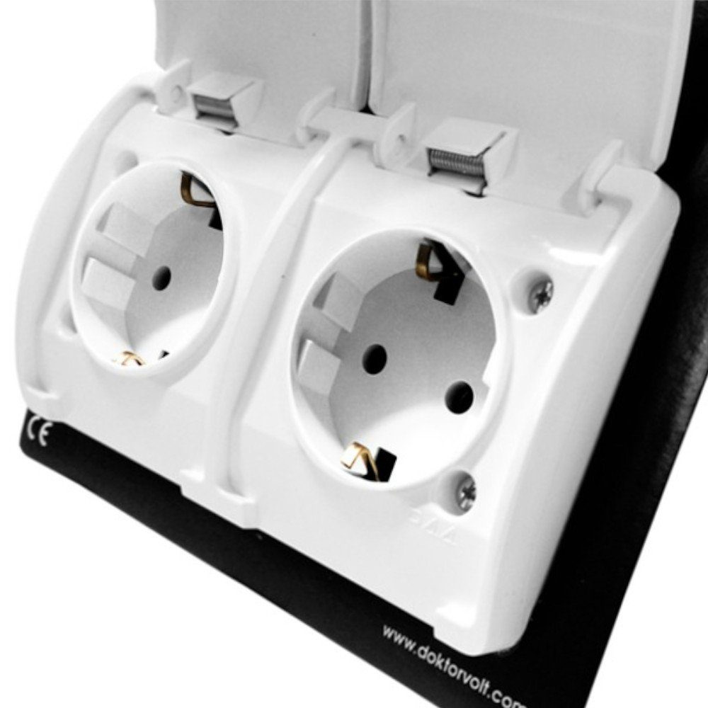Doktorvolt Aufputz-Steckdose 2-fach Steckdose Schuko 230V IP44 Doppelsteckdose Klappdeckel Aufputz, mit Klappe