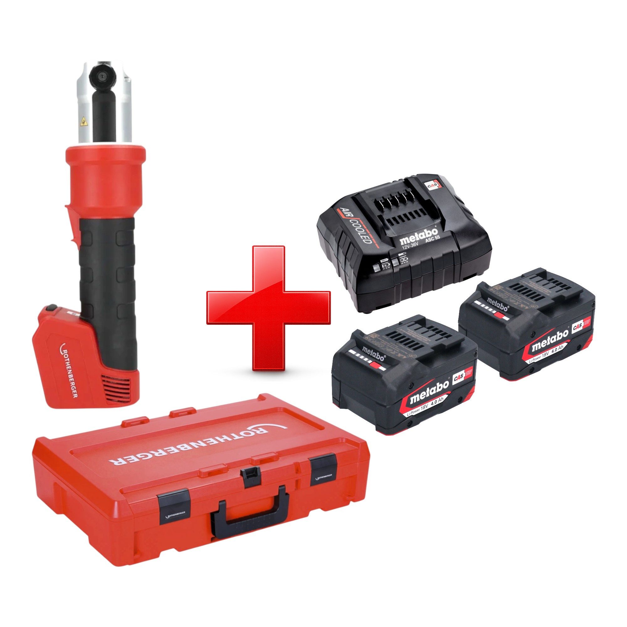 Rothenberger Werkstattpresse ROMAX NANO Grundmaschine 18 V + 2x Akku 4,0Ah + Ladegerät + Rocase