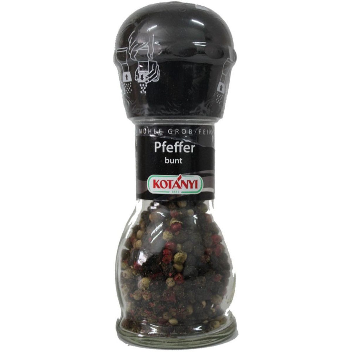 KOTANYI Gewürz, Kotanyi Mühle Pfeffer bunt grob fein in einer Gewürzmühle 35g