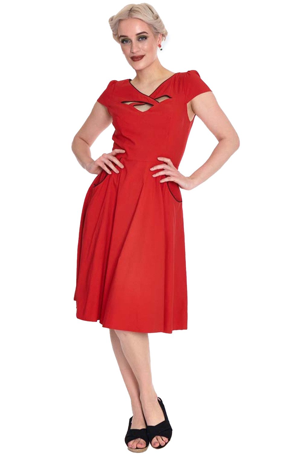 Voodoo Vixen A-Linien-Kleid Criss Cross Contrast Piping Vintage Rockabilly Retro