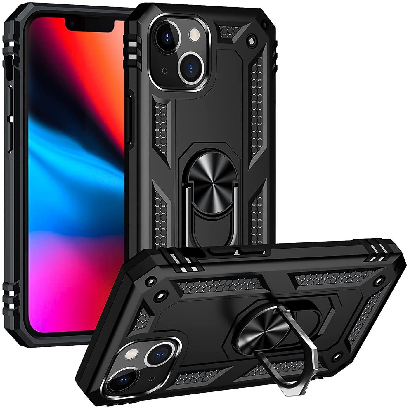 CoolGadget Handyhülle Armor Shield Case für Apple iPhone 13 6,1 Zoll, Outdoor Cover mit Magnet Ringhalterung Handy Hülle für iPhone 13