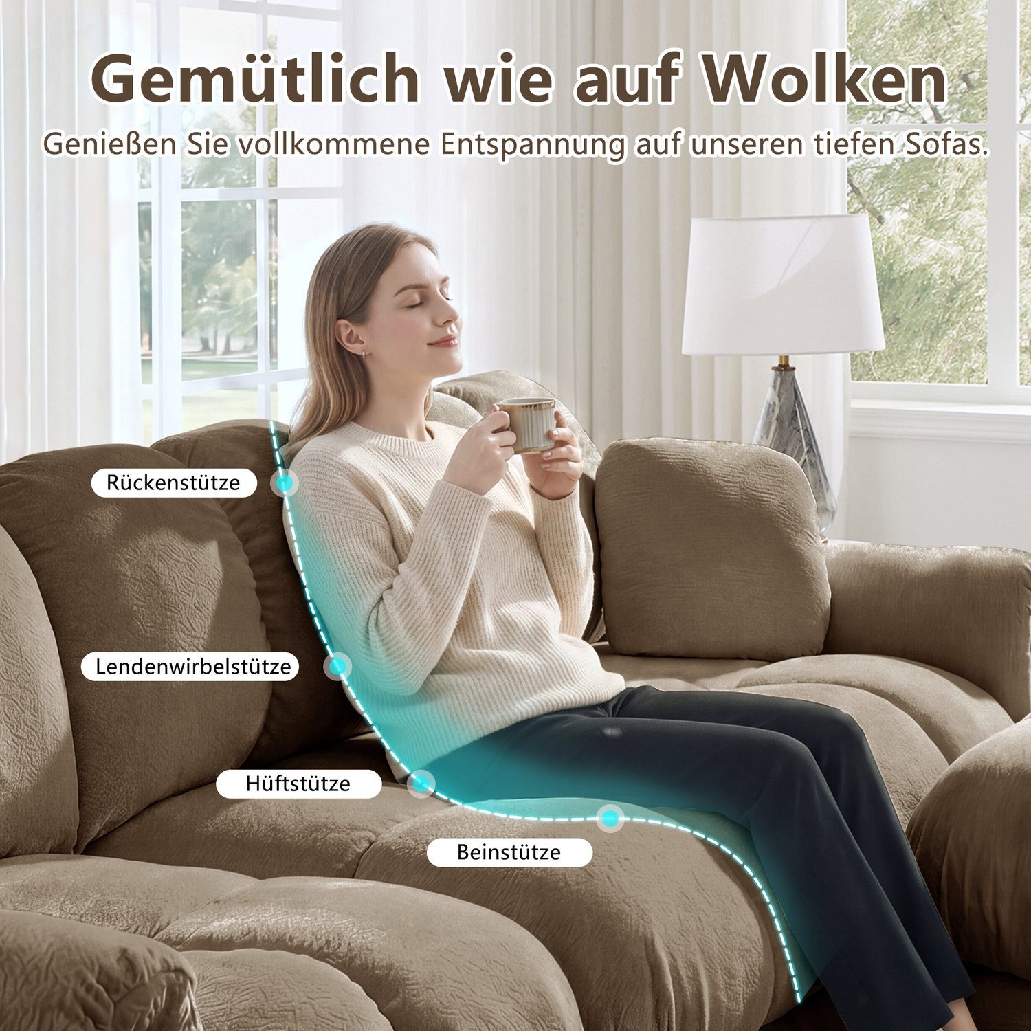 Odikalo 2-Sitzer Schlafsofa Polstersofa Ecksofa, Feines Steppdesign, eleganter Stil, Modulares sofa,Dicke Sitzkissen,Weich & Stützend,Ergonomisch geformte Rückenlehne,Einfach Aufzubauen