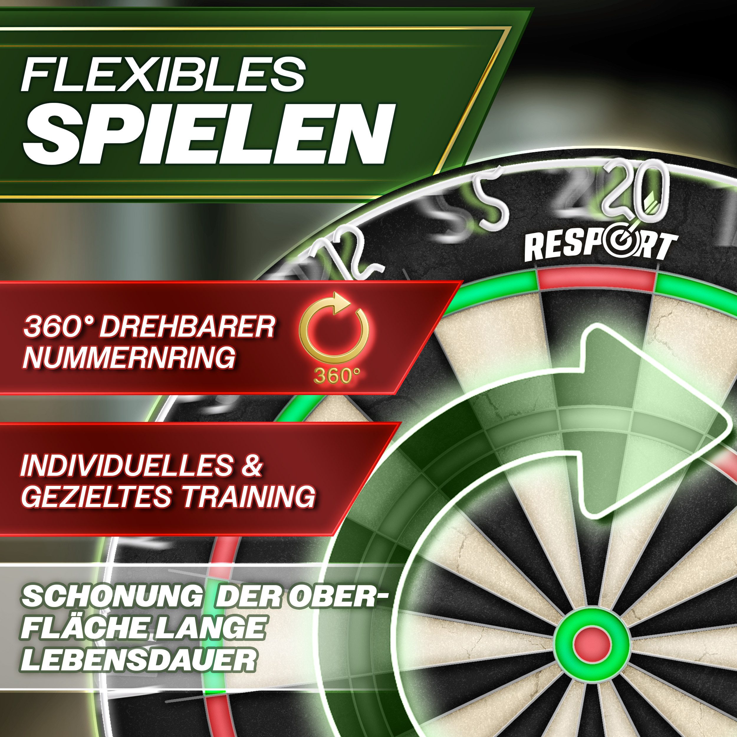 RE:SPORT Dartscheibe RE:SPORT® Steel Dartscheibe mit 9 darts 24 flights, (inkl. Montageset Steeldartscheibe mit Pfeilen, Steeldart aus hochwertigstem Sisal Dart – Bild 5 von 5