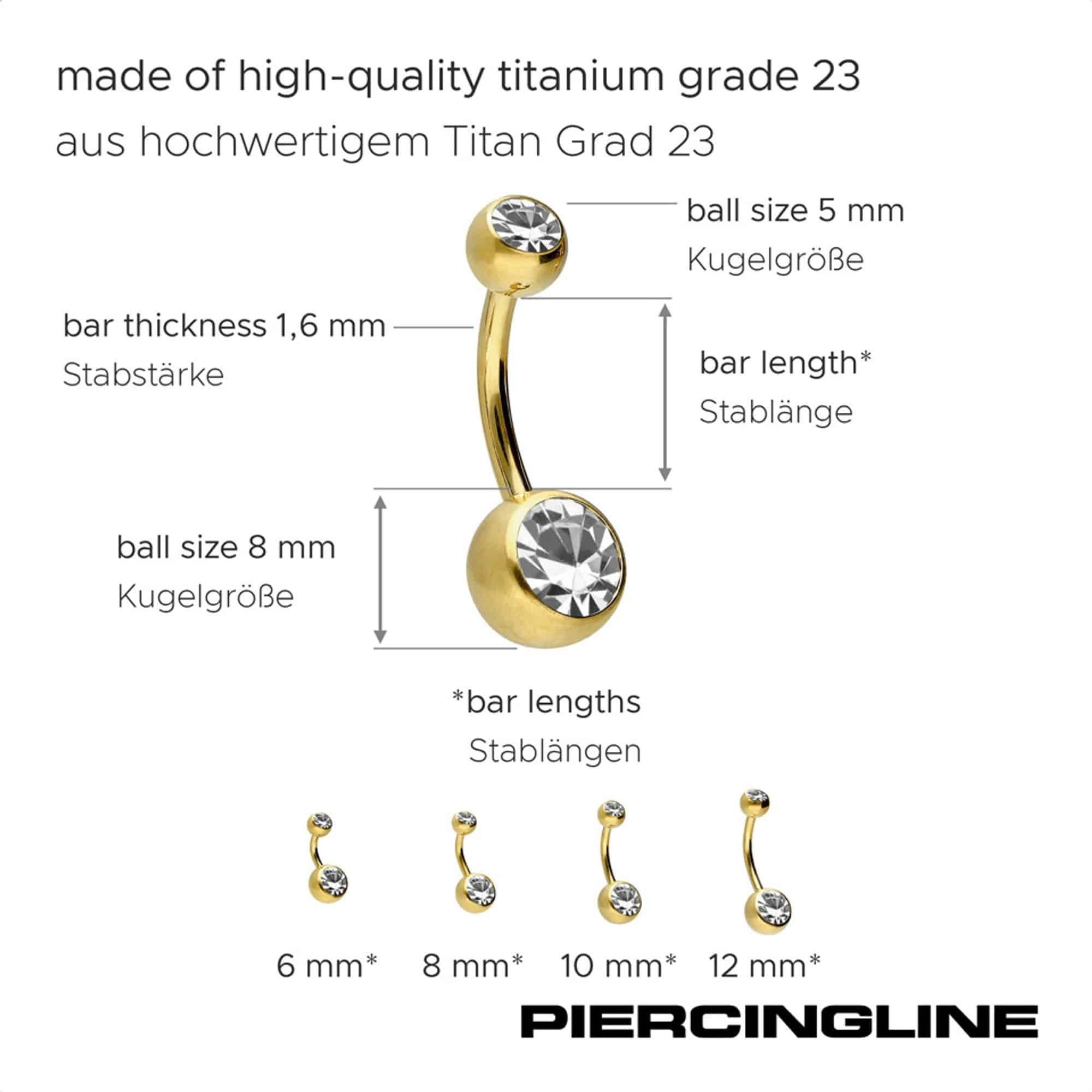 PIERCINGLINE Bauchnabelpiercing Titan Bananabell ZWEI KRISTALLE (Bananabells, 1-tlg)