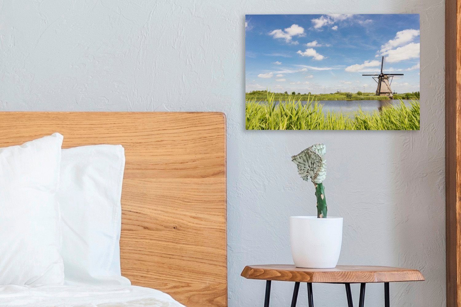 Aufhängefertig, OneMillionCanvasses® St), Leinwandbilder, Holländische Wandbild Windmühle cm Leinwandbild Wanddeko, Kinderdijk, (1 in 30x20