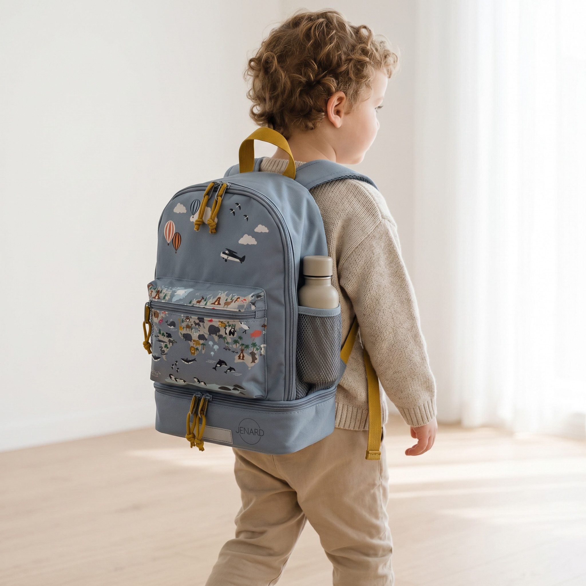 JENARD Kinderrucksack leicht wasserabweisend mit Brotdosen & Trinkflaschen Fach, Leicht, wasserabweisend, reflektierend, ergonomisch