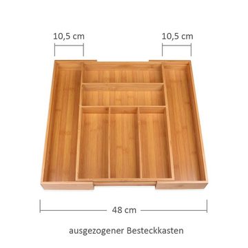 Schramm Besteckkorb Schramm® 2 Stück Besteckkasten aus Bambus für Schubladen größenverstellbar 30-48x46x5 cm Schubfacheinlage Schubladeneinsatz 5 - 7 Fächer Besteckeinsatz Küchenorganizer 2er Pack