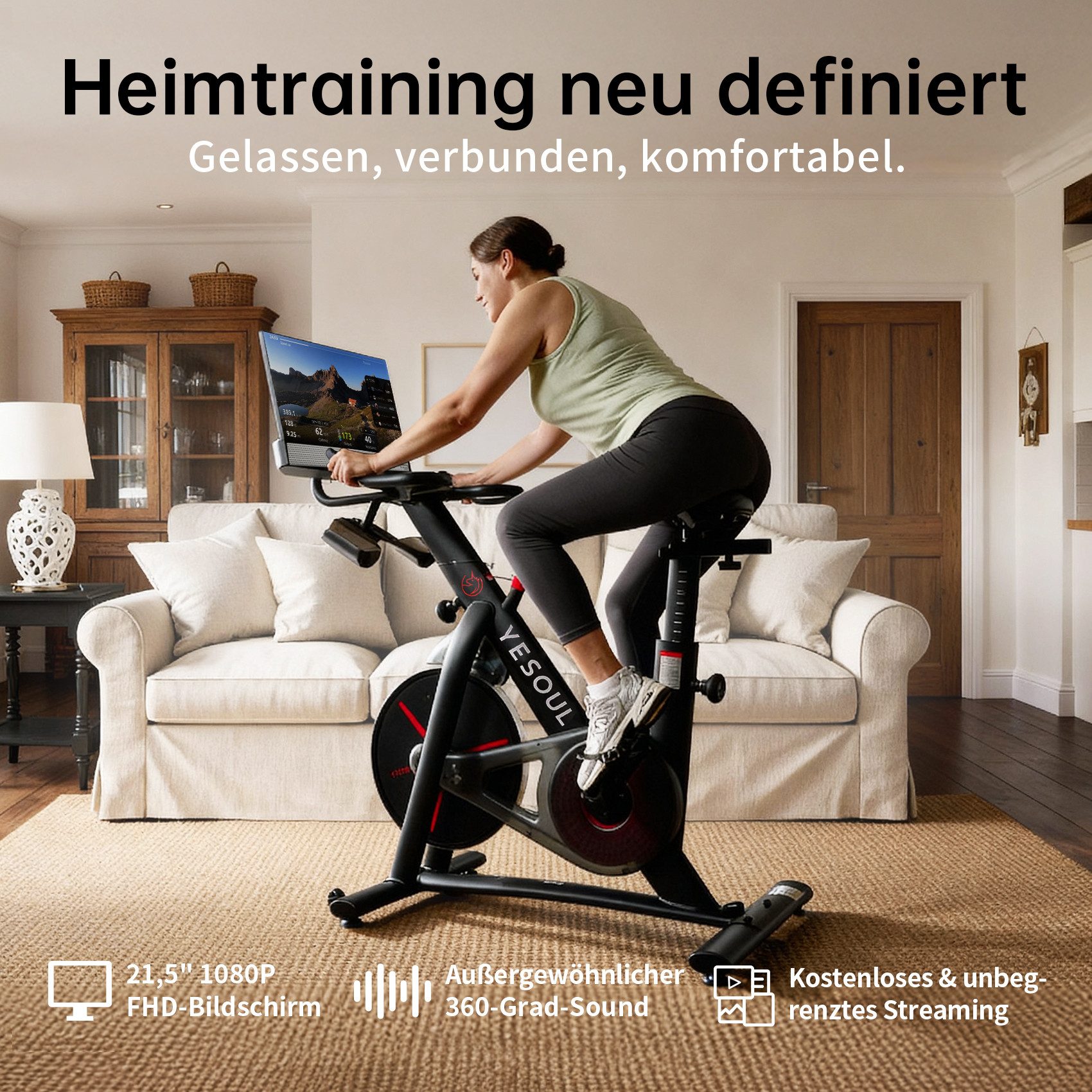 yesoul Speedbike G1M Plus & MAX Heimtrainer – belastbar bis 120 kg (App mit VoD Trainingskursen), 1080P FHD-Bildschirm, Kinomap&Zwift komp., Heimtrainer