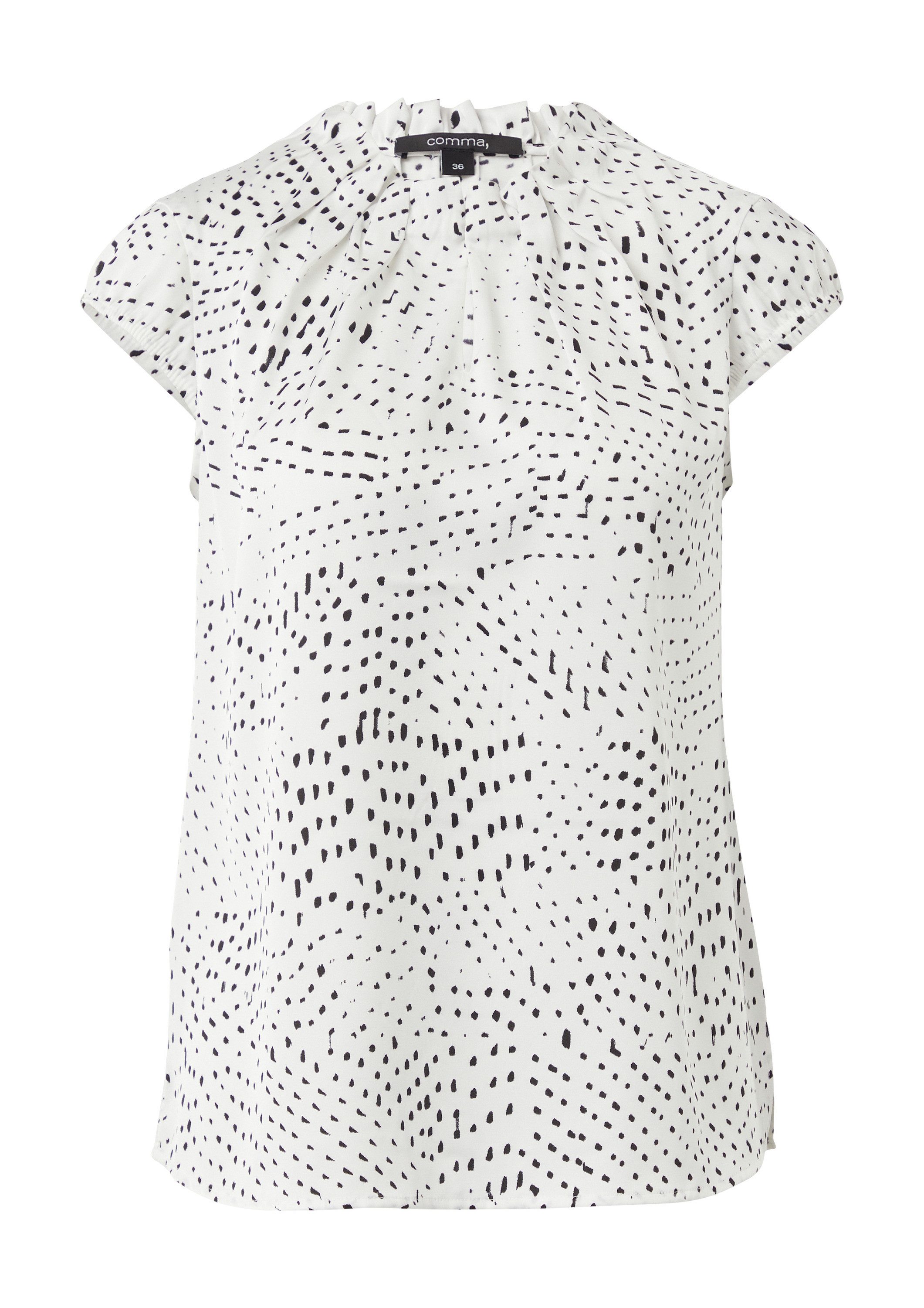 comma Kurzarmbluse Bluse Gemusterte Satin-Bluse mit Raffung günstig online kaufen